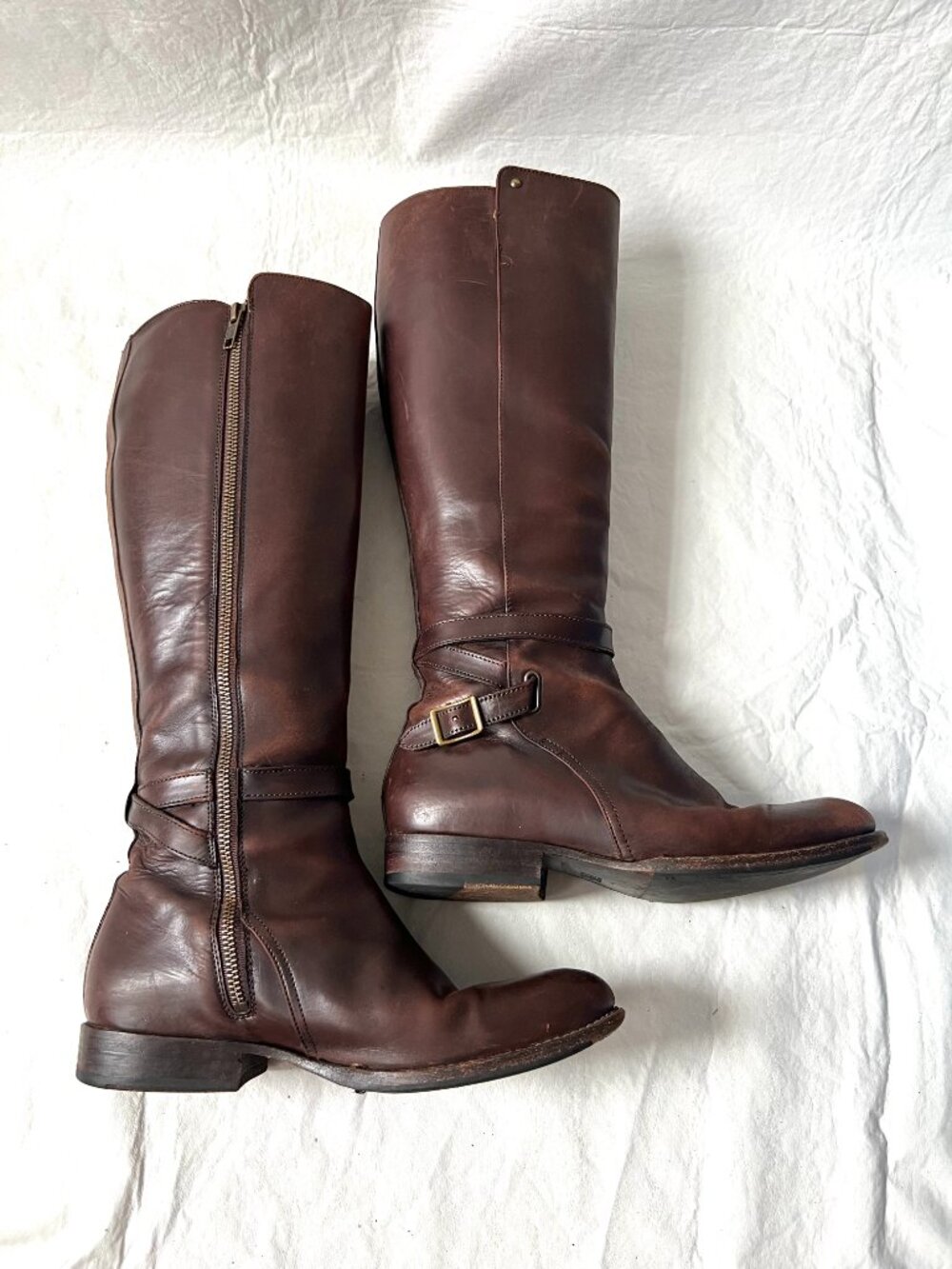 Frye boots womens 8.5 brown leather Jordan Strap Tall zip up knee high riding - Picture 7 of 12